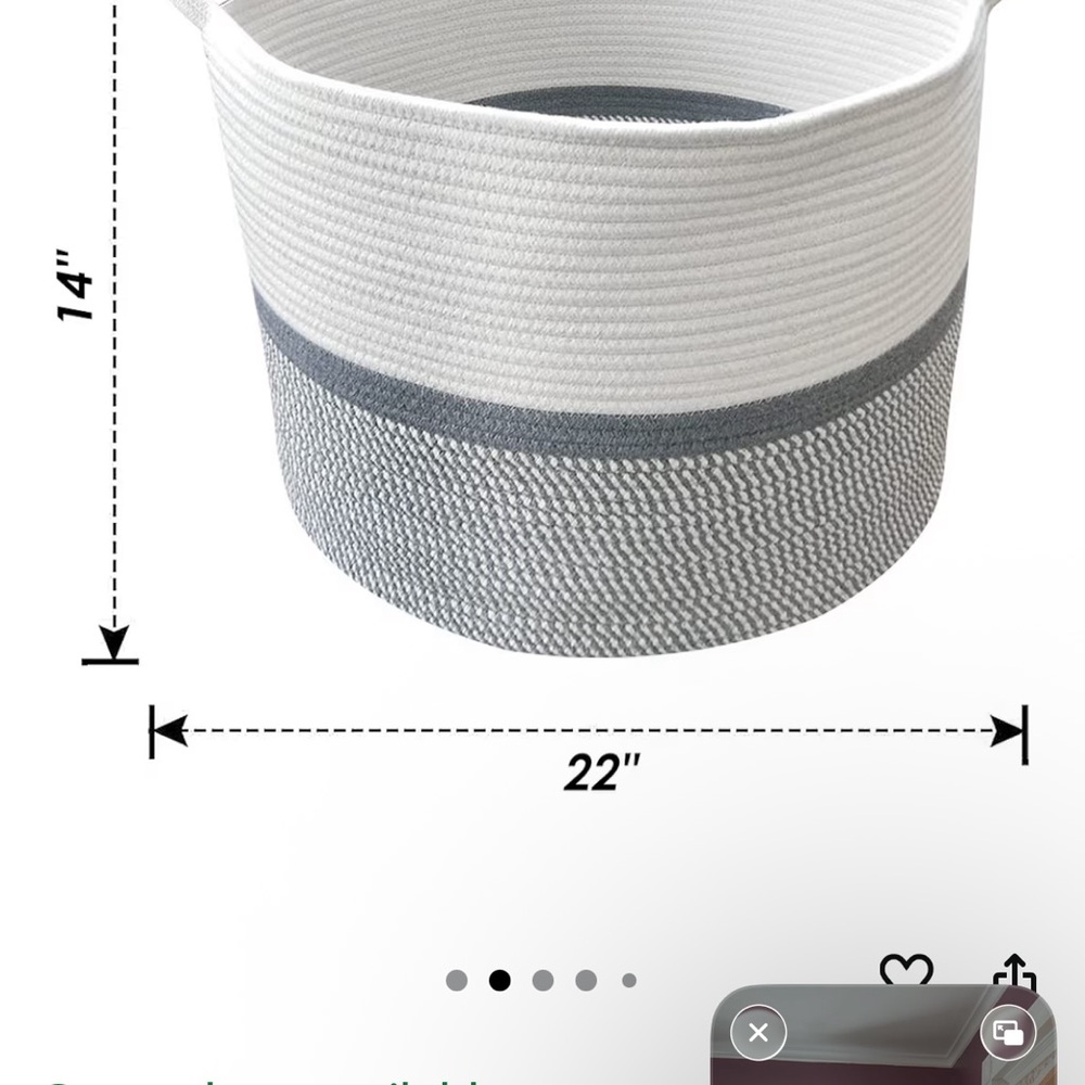 Set of 2 - Gray and White Woven Storage Basket - set of 2